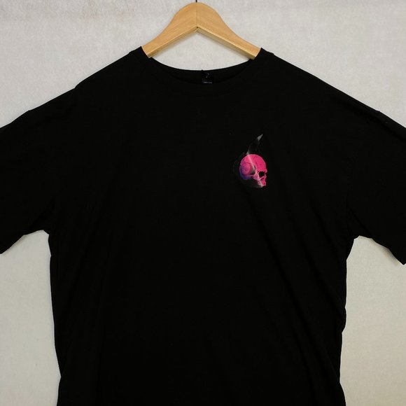 ROMWE T-Shirt Graphic Print Neon Baseball Skeleton Player Crew Neck Black XL - Picture 2 of 7